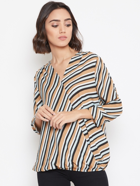 Vero Moda Women Brown & Black Striped Wrap Top