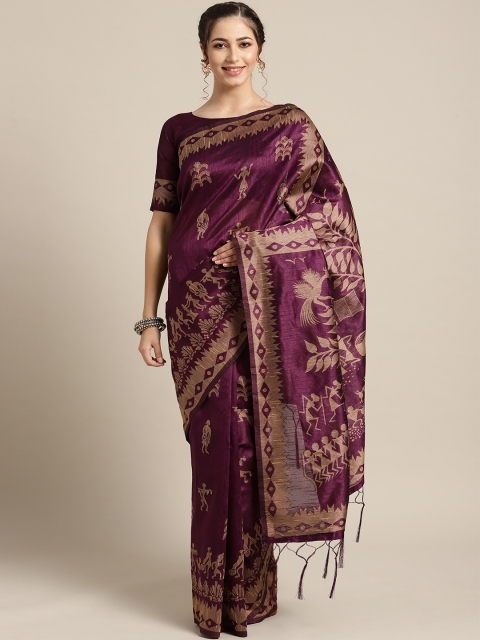 Saree mall Purple & Beige Woven Design Saree