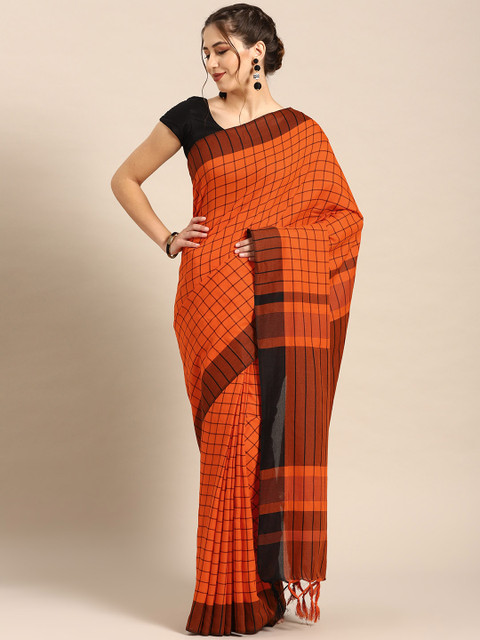 7Rainbow Orange Black Checked Woven Design Saree
7Rainbow Orange Black Checked Woven Design Saree