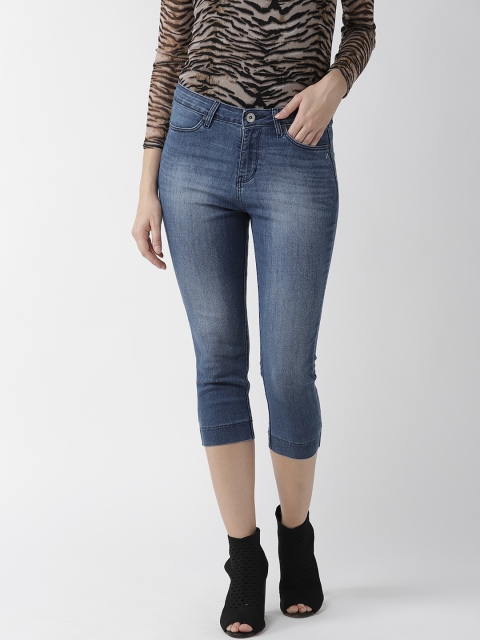 Xpose Women Blue Solid Skinny Fit Denim Capris