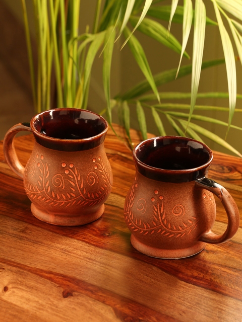 ExclusiveLane Leaf Spirals Handcarved Studio Pottery Coffee Tea Mugs In Ceramic (Set of 2), Orange
ExclusiveLane Leaf Spirals Handcarved Studio Pottery Coffee Tea Mugs In Ceramic (Set of 2), Orange