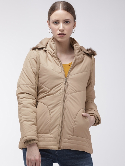Foreign Culture By Fort Collins Women Beige Solid Padded Jacket With Detachable Hood