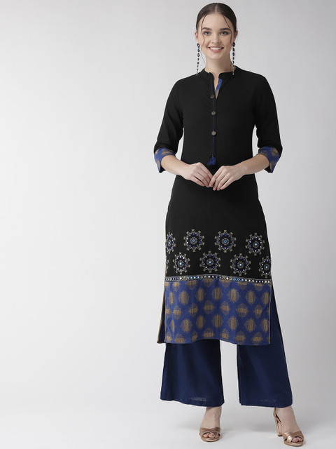 RANGMAYEE Women Black & Navy Blue Printed Straight Kurta
RANGMAYEE Women Black & Navy Blue Printed Straight Kurta
