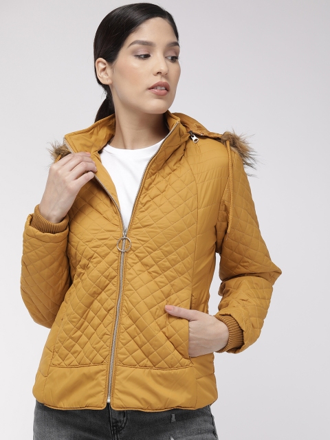 Fort Collins Women Mustard Yellow Solid Quilted Jacket