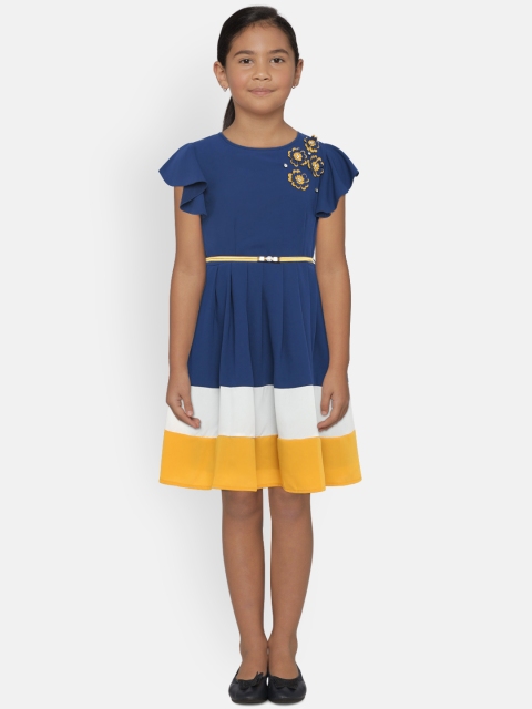 Peppermint Girls Striped Blue Fit and Flare Dress