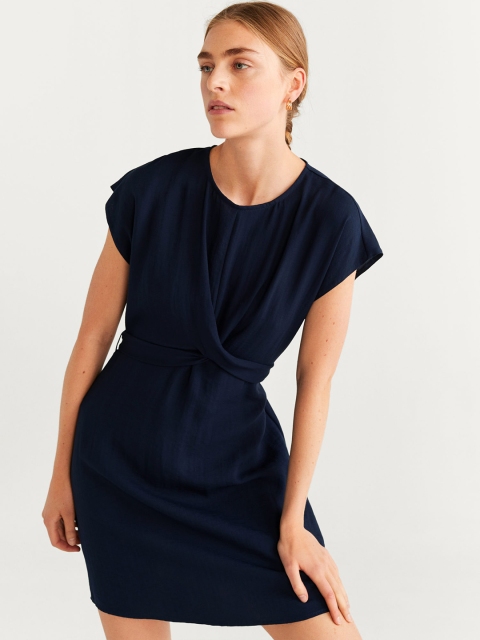 MANGO Women Navy Blue Solid A-Line Dress