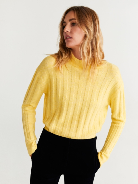 MANGO Women Yellow Striped Sweater