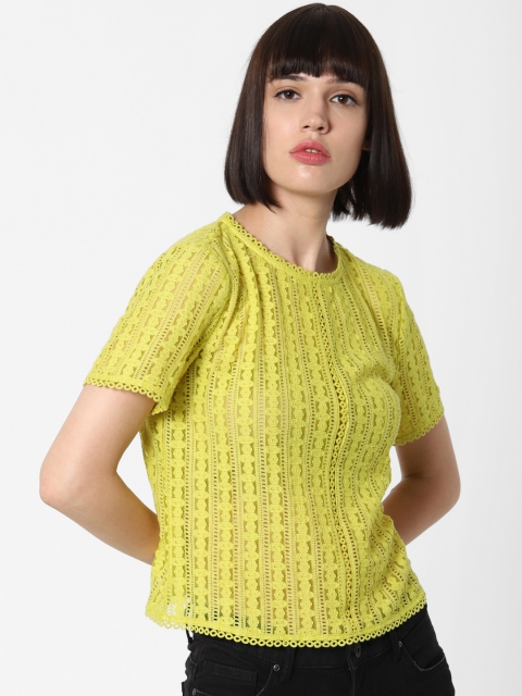 ONLY Women Lime Green Self Design Sheer Top