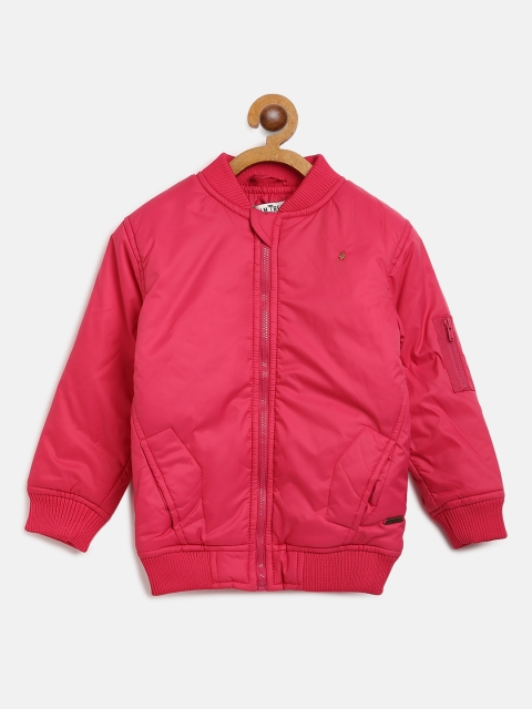 Palm Tree Girls Pink Solid Bomber Jacket