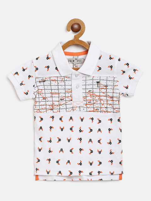 Palm Tree Boys White & Orange Printed Polo Collar T-shirt 
Palm Tree Boys White & Orange Printed Polo Collar T-shirt