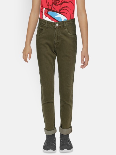 Gini and Jony Boys Olive Green Regular Fit Mid-Rise Clean Look Stretchable Jeans