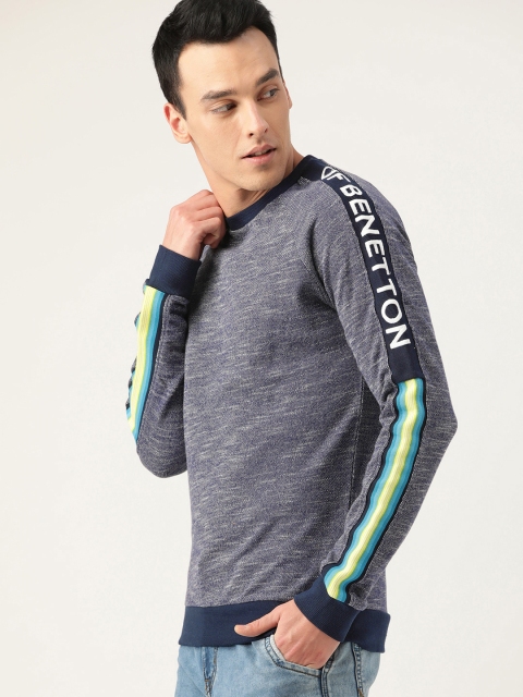United Colors of Benetton Men Navy Blue Solid Sweatshirt
