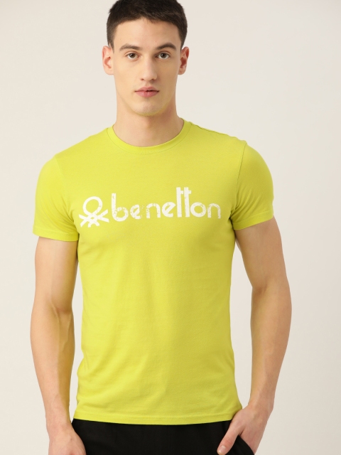 United Colors of Benetton Men Lime Green Printed Detail Round Neck T-shirt