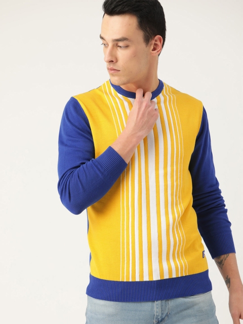 United Colors of Benetton Men Yellow & Blue Striped Pullover
