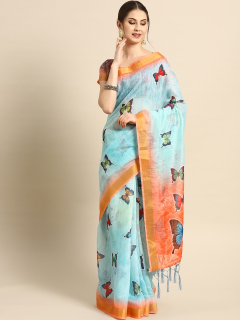 Saree mall Blue & Orange Printed Saree