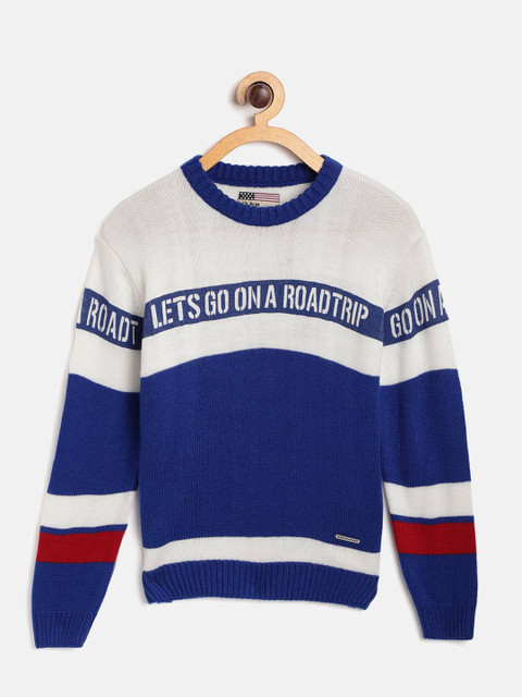 Duke Boys Blue & White Colourblocked Sweater with Printed Deatil
Duke Boys Blue & White Colourblocked Sweater with Printed Deatil
