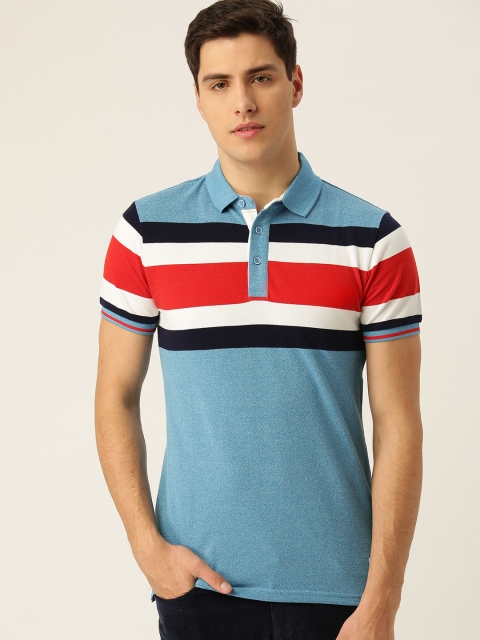 United Colors of Benetton Men Blue & Red Striped Polo Collar T-shirt