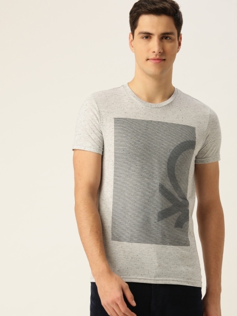 United Colors of Benetton Men Grey Printed Round Neck T-shirt