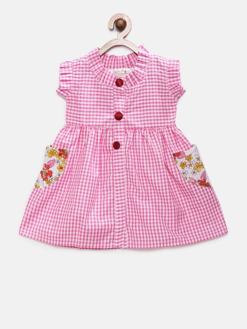 MANY FROCKS & Girls Pink & White Checked Fit and Flare Dress