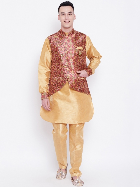 SG RAJASAHAB Men Beige Self Design Layered Straight Kurta with Trousers & Nehru Jacket
SG RAJASAHAB Men Beige Self Design Layered Straight Kurta with Trousers & Nehru Jacket