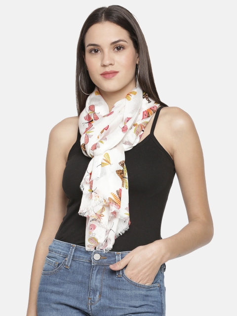 Ayesha Women White & Red Printed Scarf