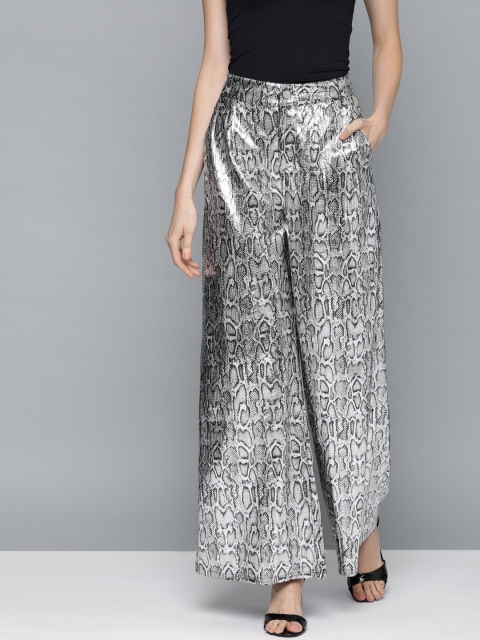 HERE&NOW Women Silver-Toned & Navy Blue Regular Fit Animal Printed Parallel Trousers
HERE&NOW Women Silver-Toned & Navy Blue Regular Fit Animal Printed Parallel Trousers