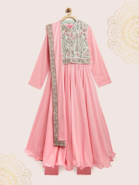 Biba Girls Pink & Green Printed Anarkali Kurta with Churidar & Dupatta with Ethnic Jacket
Biba Girls Pink & Green Printed Anarkali Kurta with Churidar & Dupatta with Ethnic Jacket
