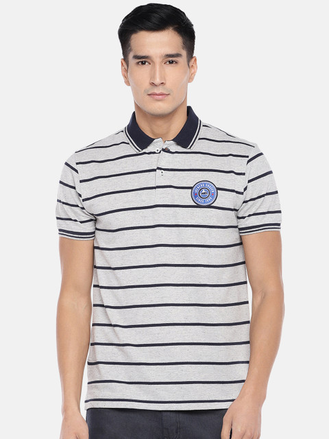 Globus Men Grey & Black Striped Polo Collar T-shirt 
Globus Men Grey & Black Striped Polo Collar T-shirt