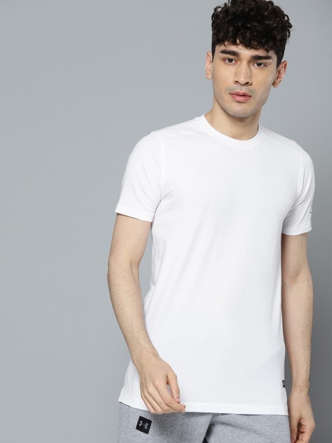 UNDER ARMOUR Men White Baseline Longline Solid Basketball T-Shirt