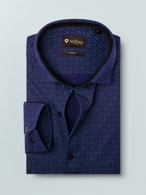 INVICTUS Men Slim Fit Navy Blue Printed Casual Shirt