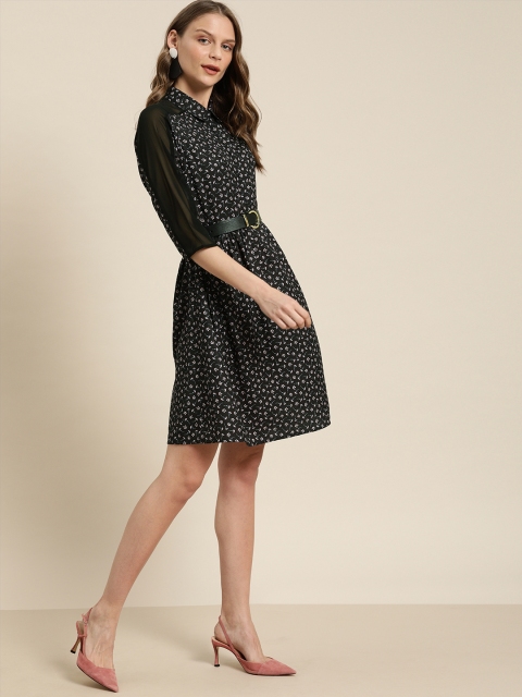 her by invictus Women Black Printed A-Line Dress
