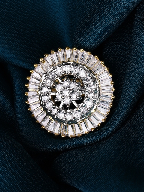 Rubans Women Gold-Toned & White CZ Stone-Studded Statement Adjustable Finger Ring
Rubans Women Gold-Toned & White CZ Stone-Studded Statement Adjustable Finger Ring