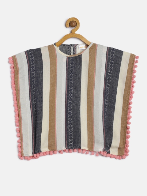 Aomi Girls Multicoloured Striped Kaftan Top, Multi
