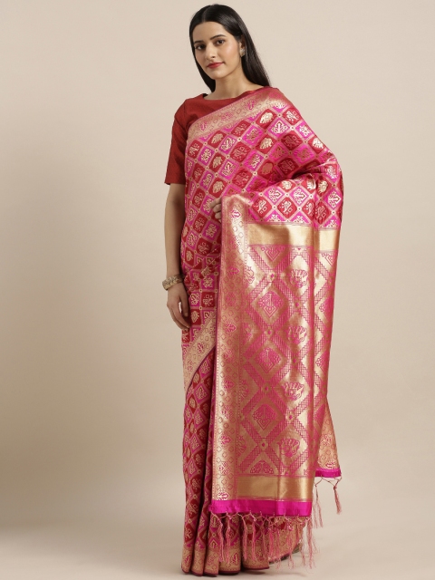Mitera Pink Woven Design Poly Silk Saree
