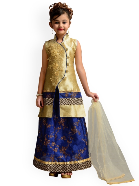 Kidling Girls Navy Blue & Beige Embroidered Ready to Wear Lehenga & Blouse with Dupatta
Kidling Girls Navy Blue & Beige Embroidered Ready to Wear Lehenga & Blouse with Dupatta