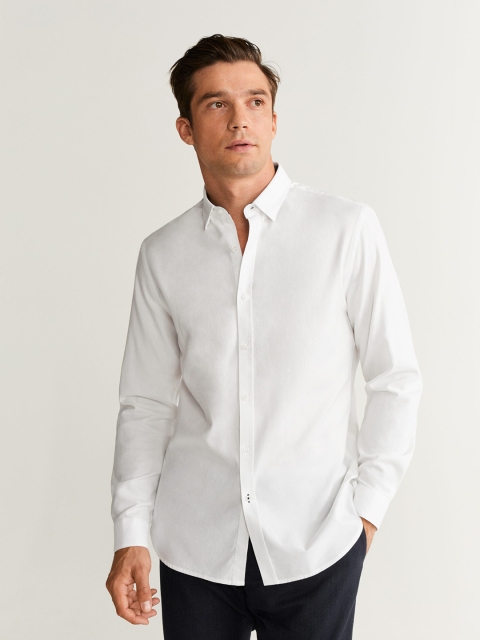 MANGO MAN White Slim Fit Solid Casual Shirt