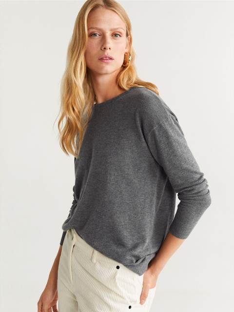 MANGO Women Charcoal Grey Solid Sweater