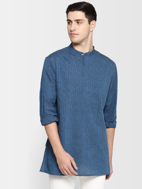 Fabindia Men Navy Blue Solid Straight Pintex Kurta