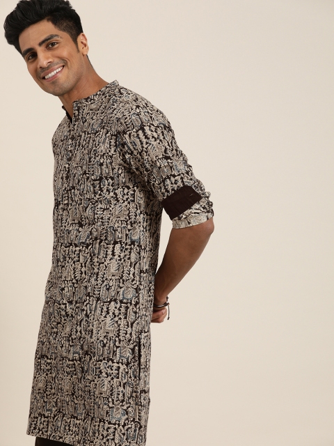 Taavi Men Off-White & Blue Kalamkari Block Printed Sustainable Straight Kurta with Mandarin Collar
Taavi Men Off-White & Blue Kalamkari Block Printed Sustainable Straight Kurta with Mandarin Collar