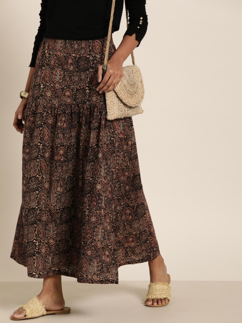 Taavi Women Brown & Black Ajrakh Hand Block Print Sustainable A-Line Skirt with Slit Detail
Taavi Women Brown & Black Ajrakh Hand Block Print Sustainable A-Line Skirt with Slit Detail