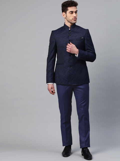 Blackberrys Men Blue Slim Fit Self-Design Single-Breasted 2-Piece Bandhgala Suit, Navy blue
Blackberrys Men Blue Slim Fit Self-Design Single-Breasted 2-Piece Bandhgala Suit, Navy blue
