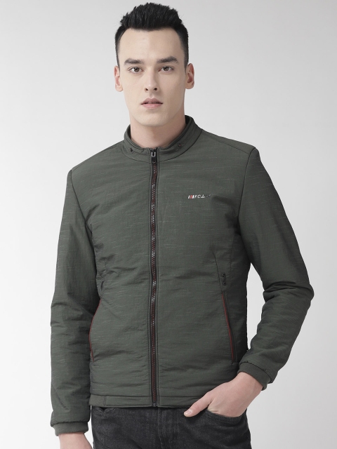 Fort Collins Men Olive Green Solid Padded Jacket