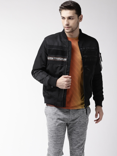 Flying Machine Men Black Solid Bomber Jacket