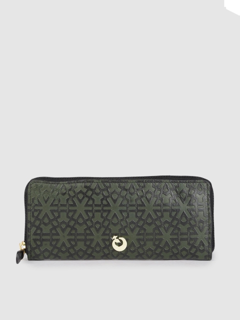 Holii Women Green Textured Leather Zip Around Wallet