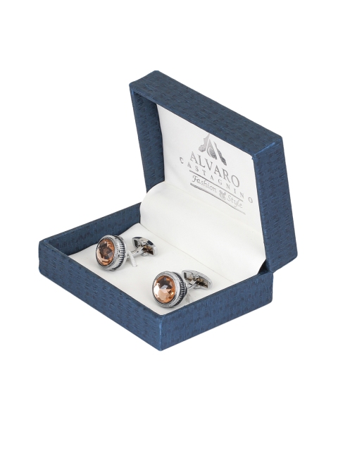 Alvaro Castagnino Men Peach-Coloured Round Cufflinks