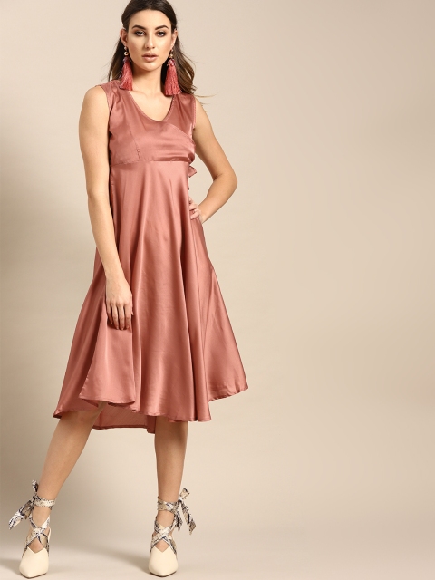AKS Couture Women Pink Solid Satin Finish Wrap Dress