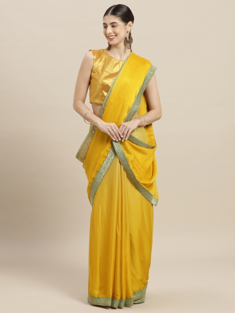 Soch Mustard Yellow Pure Georgette Solid Saree