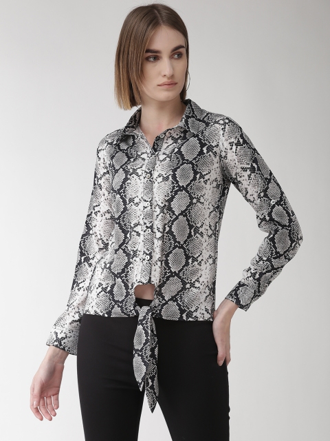 plusS Women Black & White Animal Print Casual Shirt