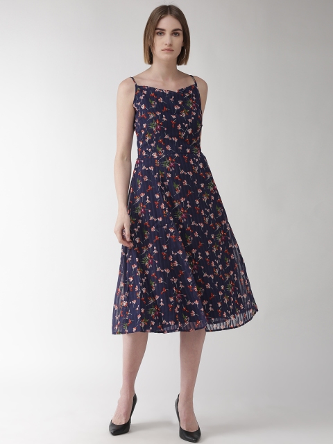 plusS Women Navy Blue Printed Fit & Flare Dress