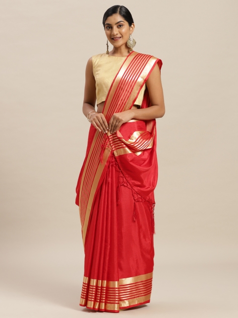 Nanda Silk Mills Red Solid Sana Poly Silk Saree